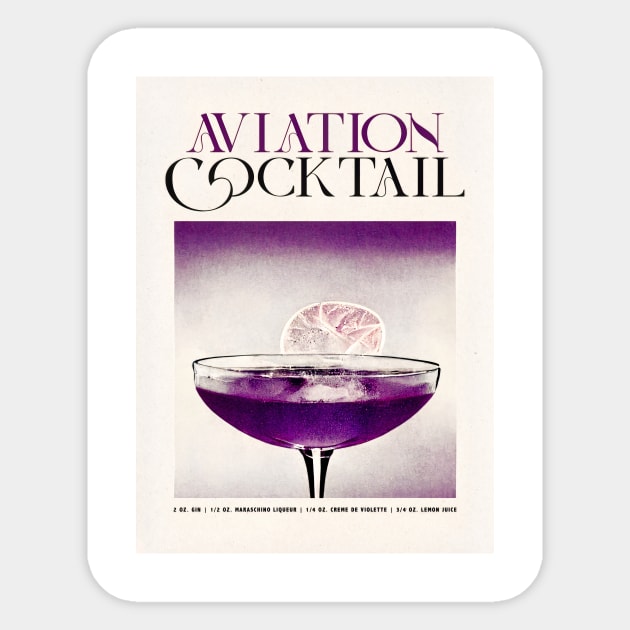 Aviation Cocktail Retro Poster Violet Risograph Bar Prints, Vintage Drinks, Recipe, Wall Art Sticker by BetterManufaktur